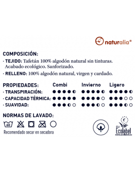 Edredón Nórdico ABRIL Duo Combi Naturalia de Moshy - 250 + 250 gr/m2 Relleno Nórdico de Algodón Natural y Ecológico